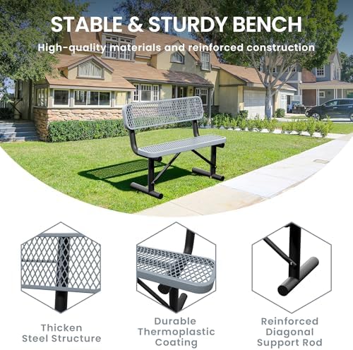 4 Feet Steel Park Bench for Outside, Outdoor Bench - Image 3