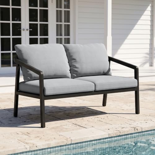 Outdoor Patio Loveseat, Never-Rust Aluminum Outdoor Loveseat Couch by SeeHill
