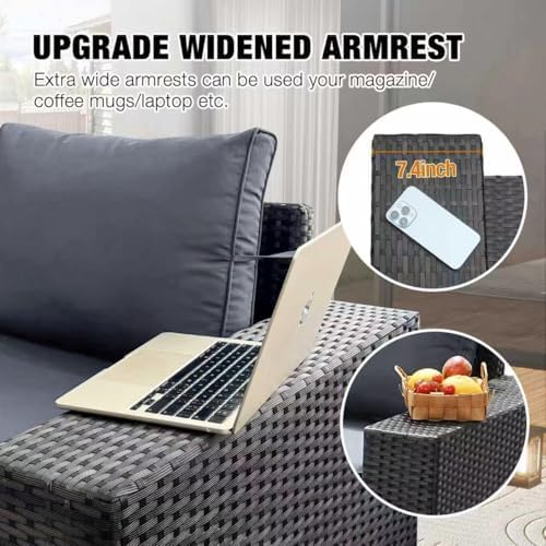 7 Pieces Patio Furniture Set All-Weather Outdoor Wicker Sectional Conversation - Image 4