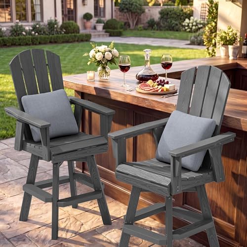 SERWALL Swivel Adirondack Barstools Set of 2, HDPE Outdoor Swivel Bar Chairs - Image 2