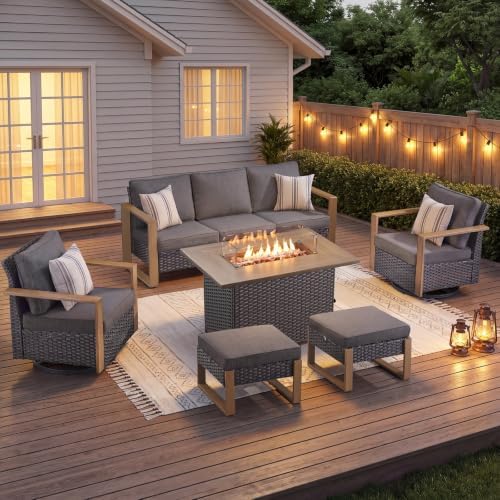 Patio Furniture Set with Swivel Rocking Chair 42-inch Fire Pit Table by Pugire