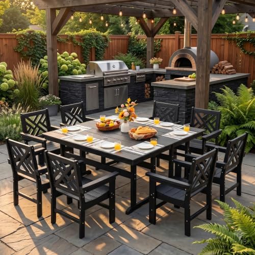 HDPE Outdoor Dining Set, 10-Piece Outdoor Table and Chairs Include 8 Dining - Image 3