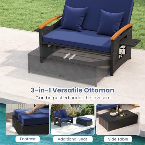 Tangkula Patio Rattan Daybed, Outdoor Wicker Loveseat - Image 6