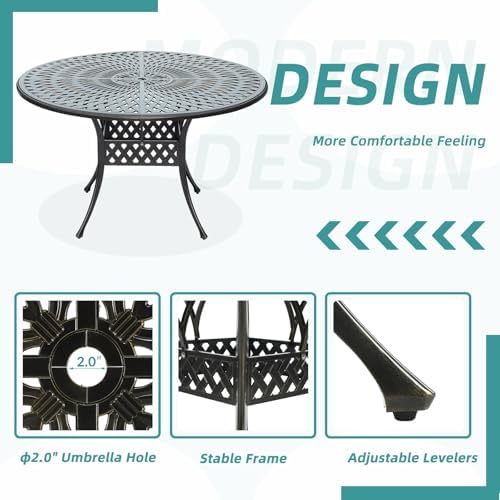 61" Round Cast Aluminum Patio Dining Table, Weather-Resistant Large Outdoor - Image 5