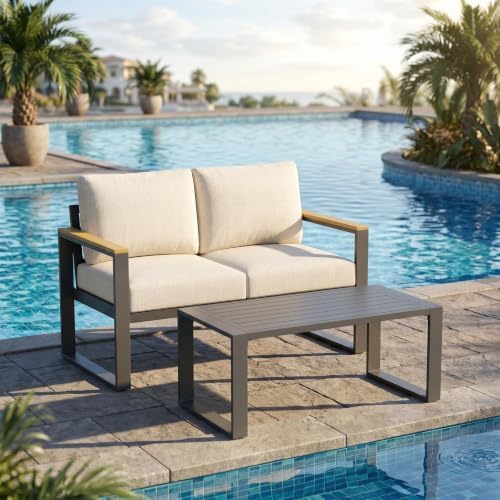 Aluminum Patio Loveseat and Coffee Table Set by Garvee