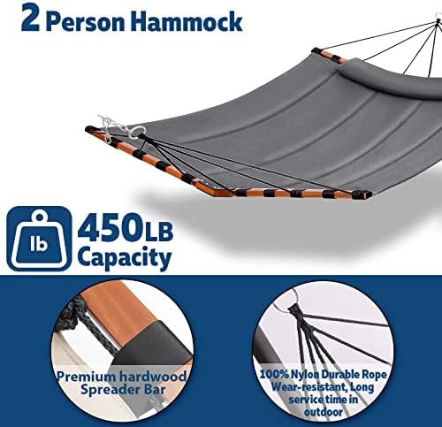 12FT 2 Person Hammock with V Shaped Spreader Bar -Gray - Image 4