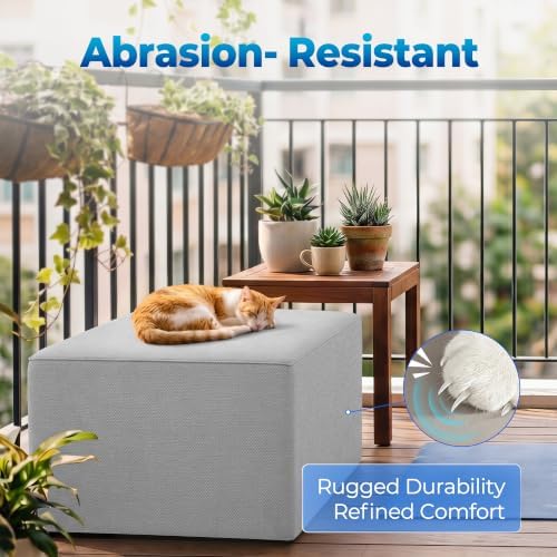 Square Outdoor Ottoman Pouf, Light Gray - Image 5