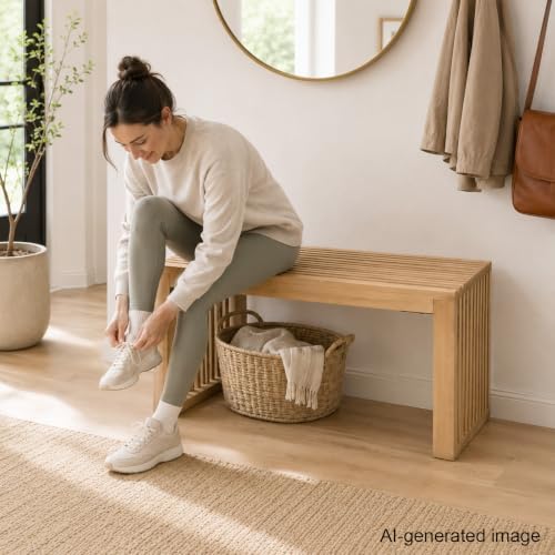 SwallowLiving Solid Wood Entryway Bench 30" Farmhouse Dining Room Slatted - Image 3