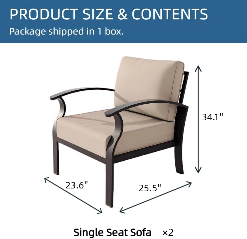 ALAULM Aluminum 2-Seat Patio Furniture Set, Metal Outdoor Furniture Sectional - Image 2