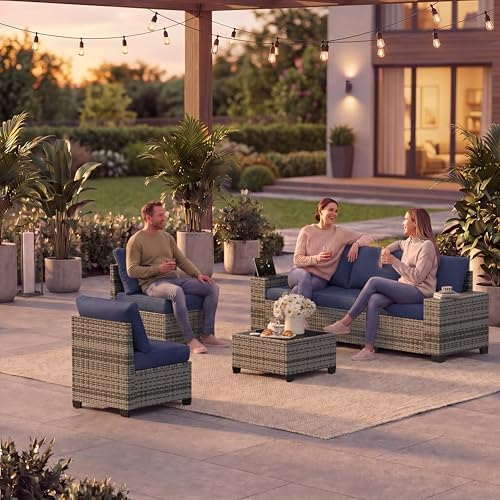 LazySunsets 6 PCS Patio Furniture Set, Outdoor Sectional All-Weather Wicker - Image 3