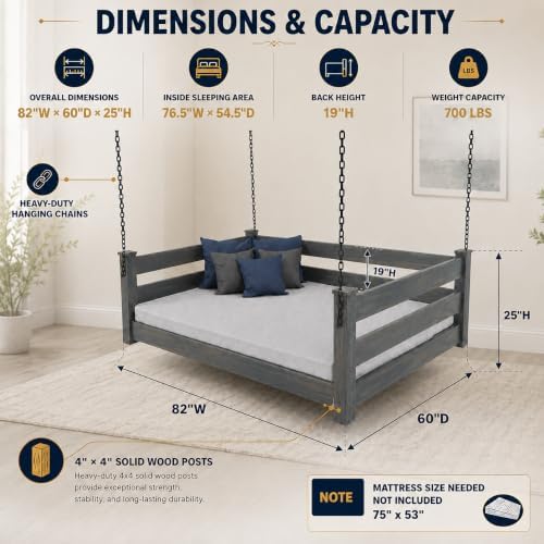 Amish Made Grey Full Bed Hanging Daybed Made in USA - Image 2