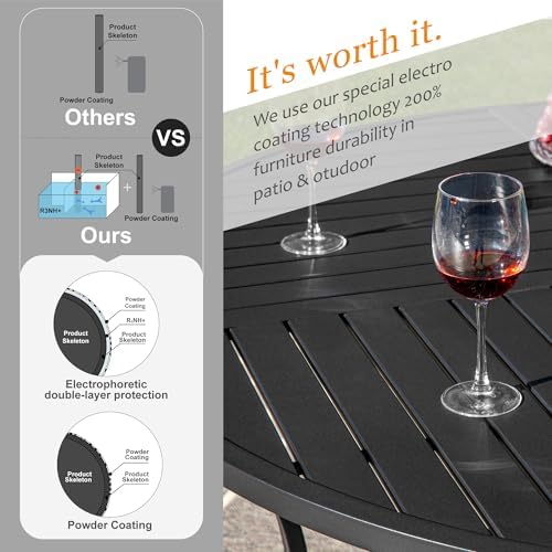 HERA'S HOUSE Patio Round Table w/Umbrella Hole, Metal Table - Image 6