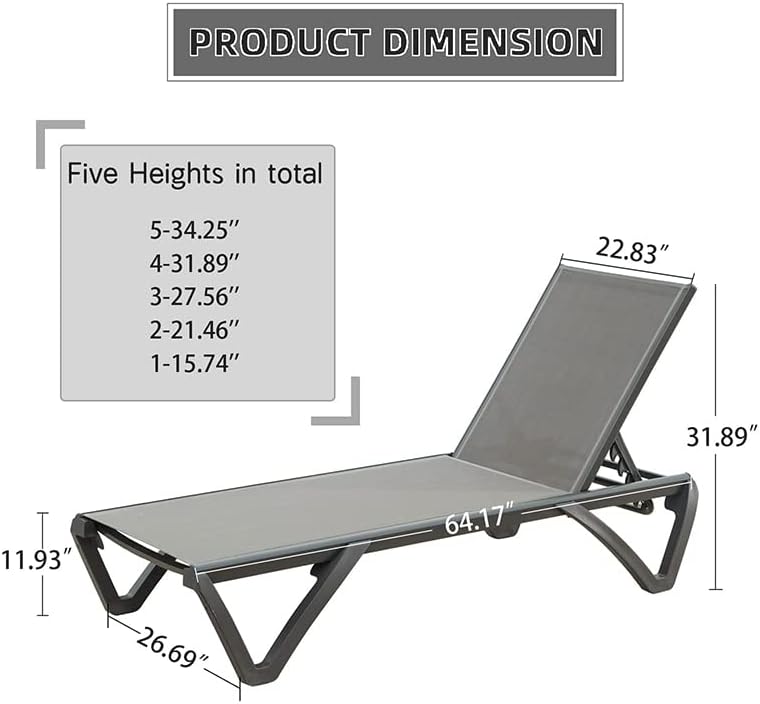 Domi Pool Lounge Chairs, Aluminum Patio Chaise Lounge Set of 2, 5 Position - Image 2