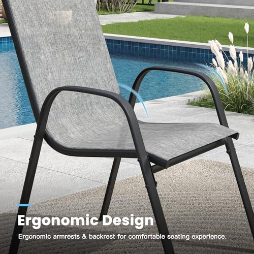7 PCS Patio Dining Set, 47.2" Metal Table and 6 Stackable Chair - Image 6