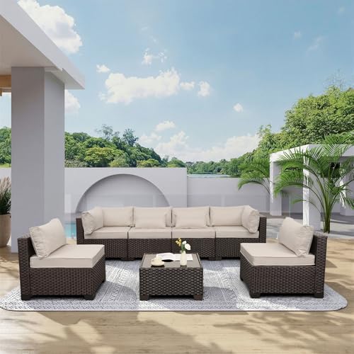 Rattaner 7 Pieces Wicker Patio Furniture Conversation Set Outdoor Sectional - Image 2