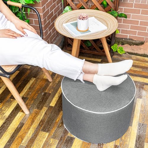 Patio Outdoor Ottoman, Round Pouf Footstool by AbunHeri