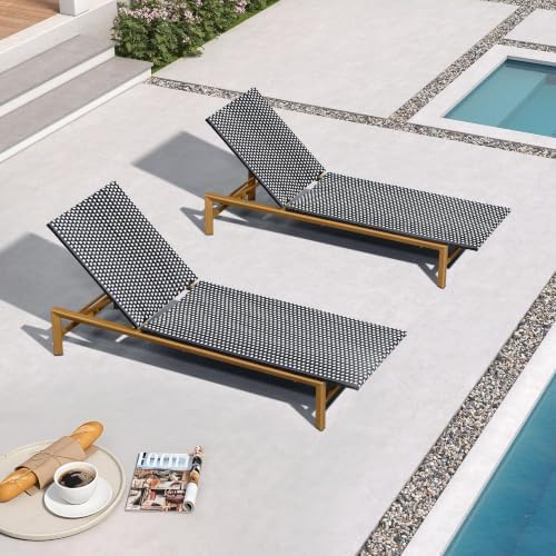 PURPLE LEAF 2 Piece French Patio Chaise Lounge Rattan Teak Frame by PURPLELEAF