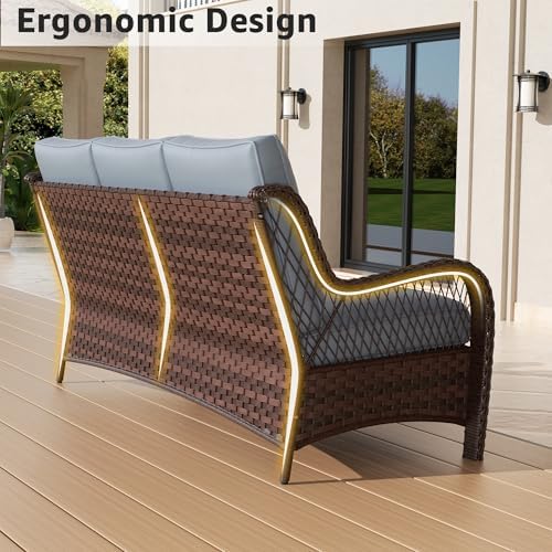 Patio Furniture Set with Chairs, All-Weather Outdoor Wicker Sofa with Ottomans - Image 4