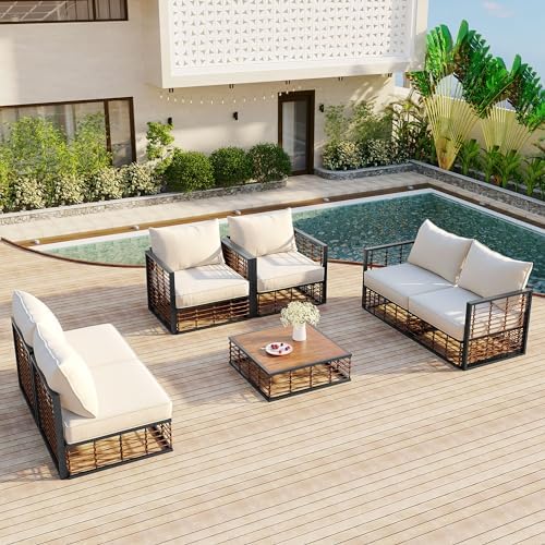 Modern Minimalist 7-Piece Metal Patio Sectional Sofa Set, All-Weather Garden - Image 4