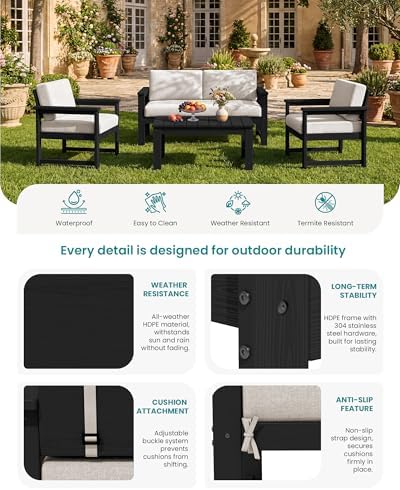 SERWALL 5 Pieces HDPE Outdoor Conversation Sofa Set - Image 5