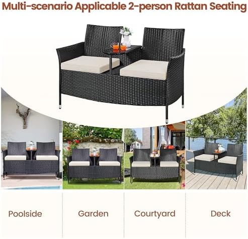 Yaheetech Patio Loveseat, Outdoor Wicker Double Chair w/ Side Table - Image 6