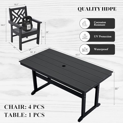 HDPE Dining Table Set for 4, 5-Piece Outdoor Table and Chairs Include 4 Dining - Image 2