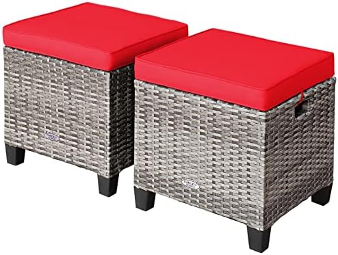 RELAX4LIFE 2-Piece Patio Rattan Ottomans by RELAX4LIFE