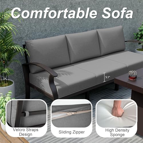 ALAULM Aluminum 3-Seat Patio Furniture Set, Metal Outdoor Furniture Sectional - Image 5