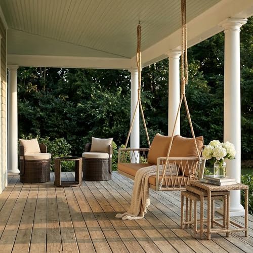 Wicker Porch Swing, Upholstered Outdoor Hanging Swing - Image 4
