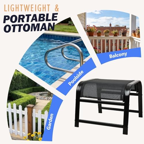Outdoor Ottoman Footrest Stool 2 Set Portable Iron Footstools - Image 7