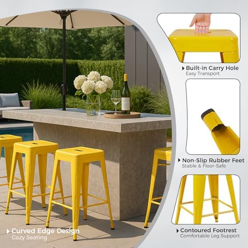 24 Inch Yellow Metal Counter Stools - Image 4