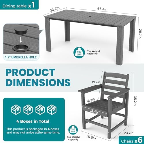 Dining Table Set, 7-Piece HDPE Outdoor Dining Set - Image 5