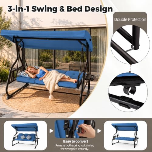 3 Seat Patio Swing with Canopy, 3-in-1 Outdoor Porch Swing Chair with - Image 4
