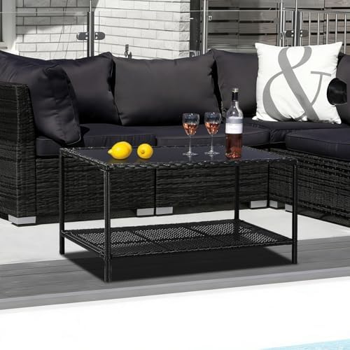 2-Tier All Weather Rattan Wicker Outdoor Coffee Side Table - Image 6