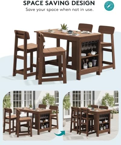 SERWALL Outdoor HDPE Counter-Height Bar Stools Set of 2 - Image 5