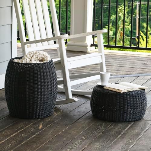 Household Essentials Handwoven Resin Storage Stool Ottoman - Image 2