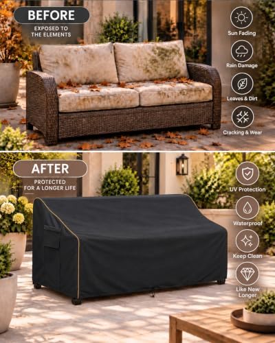 Patio 3-Seater Sofa Cover, Outdoor Couch Cover Fits up to 85W x 38D x 35H Inches - Image 4