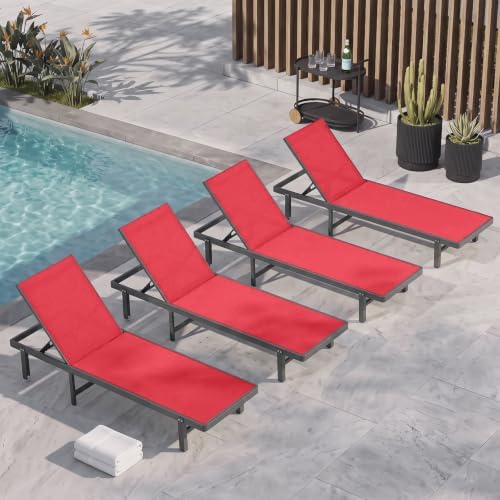 Outdoor Lounge Chair Set of 4, Aluminum Pool Lounge Chairs by Oasbira