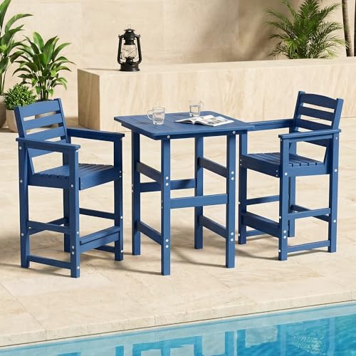 3-Piece Outdoor Bistro Bar Set, HDPE Bar Height Table & Chairs - Image 4