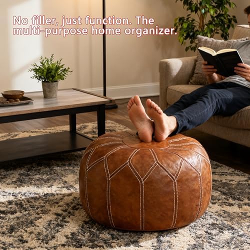 Thgonwid Unstuffed Moroccan Faux Leather Pouf Ottoman Cover - Image 7