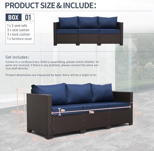 Rattan Star Patio Furniture Couch 3 Seater Sofa Outdoor Brown Wicker Sofa Deep - Image 2