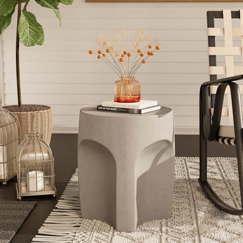 COSIEST Concrete Outdoor Side Table Drum Shape, Patio Accent Table Cement End - Image 3