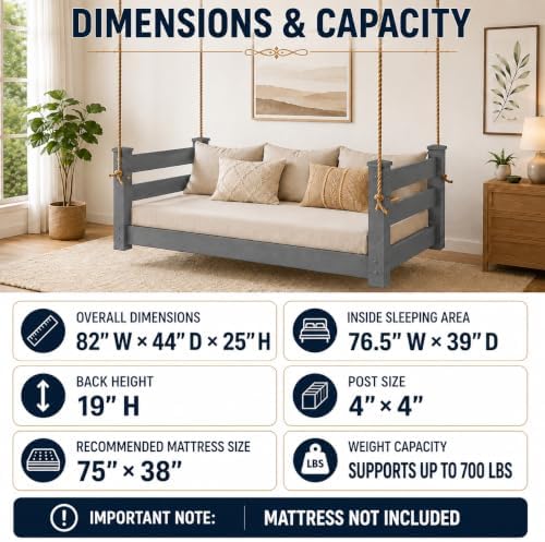 Amish Made Graphite Twin Bed Hanging Daybed Made in USA - Image 3