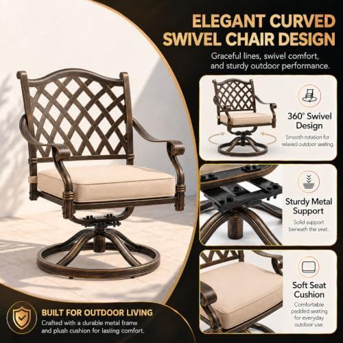 9 Piece Outdoor Dining Set Cast Aluminum Patio Furniture Set, Retro Patio - Image 5