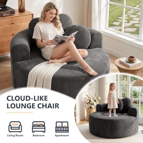 54" Oversized Round Chair Indoor Chenille Cloud Sofa - Image 5