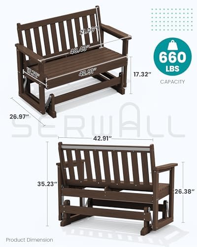SERWALL HDPE Outdoor Glider Bench Set of 2, All Weather, 660lbs Cap - Image 2