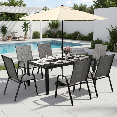 7PCS Patio Dining Set, Steel Table & 6 Textilene Chairs by PATIOPIA