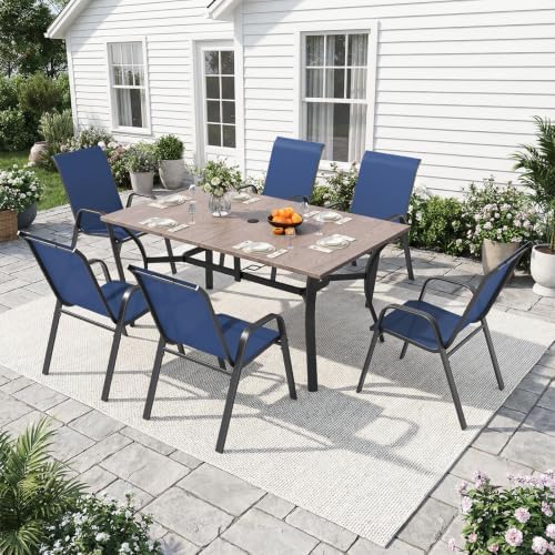 Outdoor Dining Set for 6, Heavy Duty 63”x37.8” Metal Dining Table and Stackable by LUTINLIX