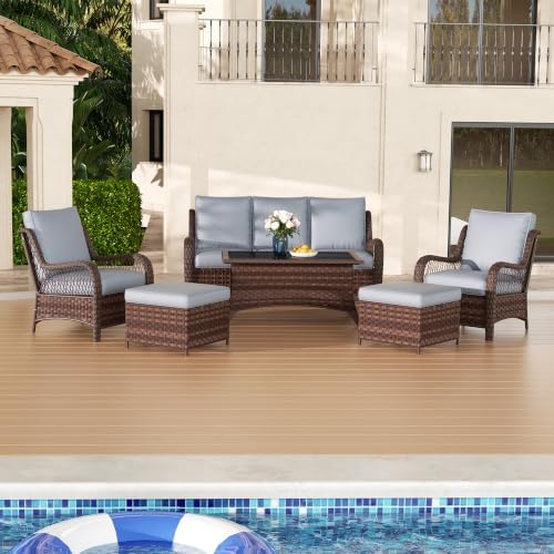 Patio Furniture Set with Chairs, All-Weather Outdoor Wicker Sofa with Ottomans - Image 3