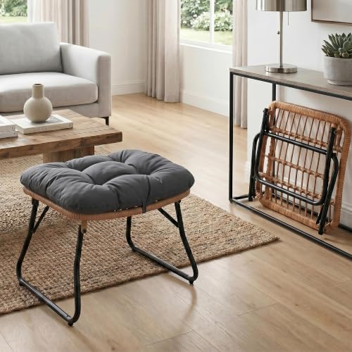 Wicker Outdoor Ottoman Single-Large Foldable Boho Rattan Footstool - Image 3